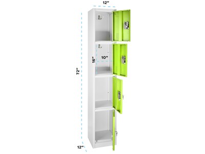 AdirOffice 72" 4-Compartment Steel Tier Key Lock Green Storage Locker (629-204-GRN)