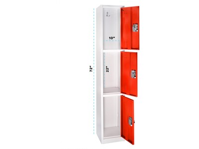 AdirOffice 72'' 3-Tier Key Lock Red Steel Storage Locker (629-203-RED)
