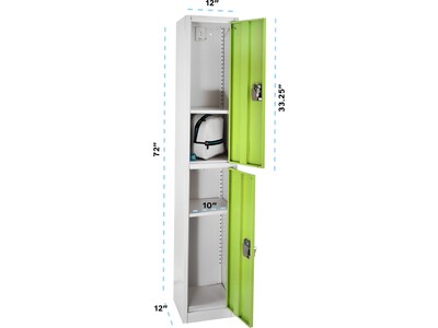 AdirOffice 72'' 2-Tier Key Lock Green Steel Storage Locker (629-202-GRN)
