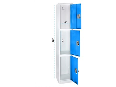 AdirOffice 72'' 3-Tier Key Lock Blue Steel Storage Locker (629-203-BLU)