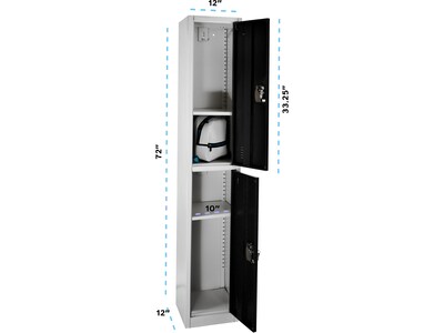 AdirOffice 72'' 2-Tier Key Lock Black Steel Storage Locker (629-202-BLK)