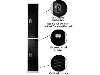 AdirOffice 72'' 2-Tier Key Lock Black Steel Storage Locker (629-202-BLK)