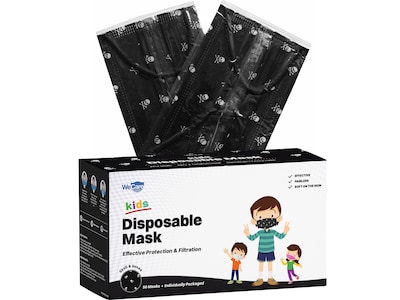 WeCare 3-ply Disposable Face Mask, Individually Wrapped, Kids, Black Skull Bones, 50/Box (WMN100097)