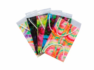 WeCare 3-ply Disposable Face Masks, Kids, Assorted Wacky Tie-Dye Designs, 50/Box (WMN100093)