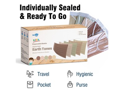 WeCare 3-ply Disposable Face Masks, Kids, Assorted Earth Tones, 50/Box (WMN100094)