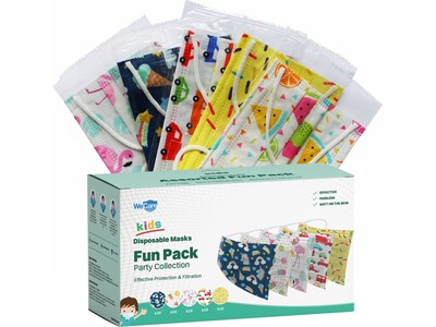 WeCare 3-ply Disposable Face Masks, Kids, Assorted Party Collection Designs, 50/Box (WMN100089)