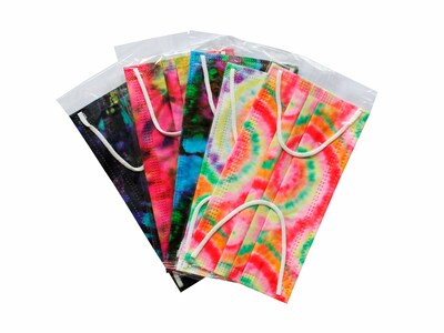 WeCare 3-ply Disposable Face Mask, Adult, Assorted Wacky Tie-Die Designs, 50/Box (WMN100092)