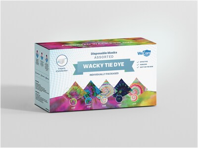 WeCare 3-ply Disposable Face Mask, Adult, Assorted Wacky Tie-Die Designs, 50/Box (WMN100092)