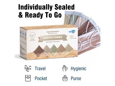 WeCare 3-ply Disposable Face Masks, Adult, Assorted Earth Tones, 50/Box (WMN100090)