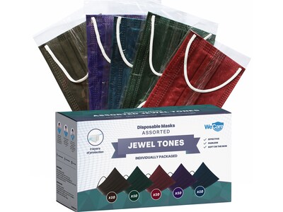 WeCare 3-ply Disposable Face Mask ,Adult,  Assorted Jewel Tones, 50/Box (WMN100091)