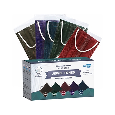 WeCare 3-ply Disposable Face Mask ,Adult,  Assorted Jewel Tones, 50/Box (WMN100091)