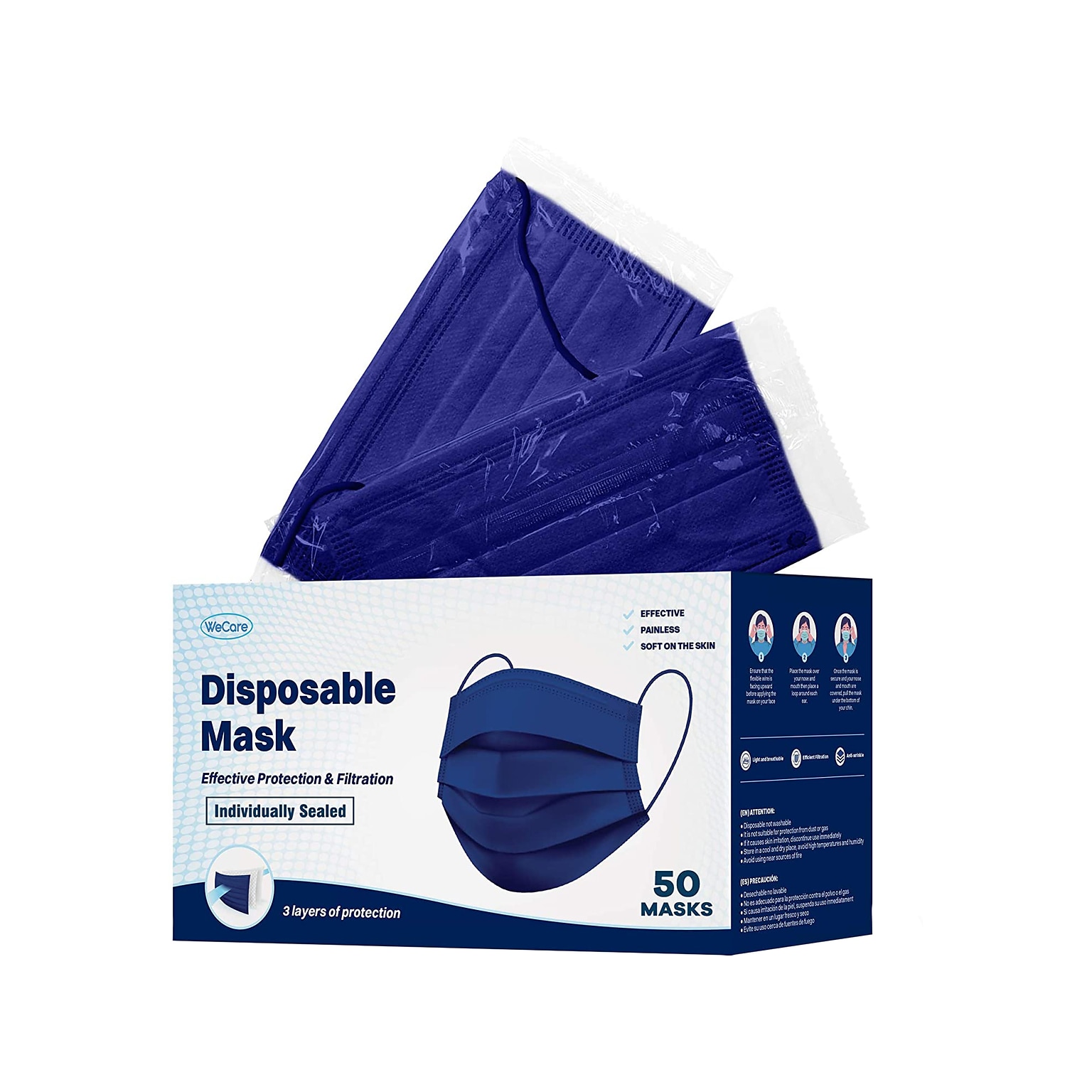 WeCare 3-ply Disposable Face Mask, Adult, Navy, 50/Box (WMN100022)