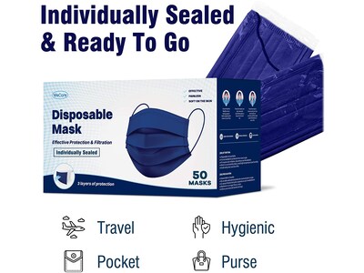 WeCare 3-ply Disposable Face Mask, Adult, Navy, 50/Box (WMN100022)