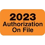 Medical Arts Press Patient Record Labels; 2023 Authorizations on File, Orange, 1.5 x 0.8 (3901423)