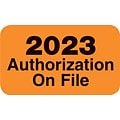 Medical Arts Press Patient Record Labels; 2023 Authorizations on File, Orange, 1.5 x 0.8 (3901423)