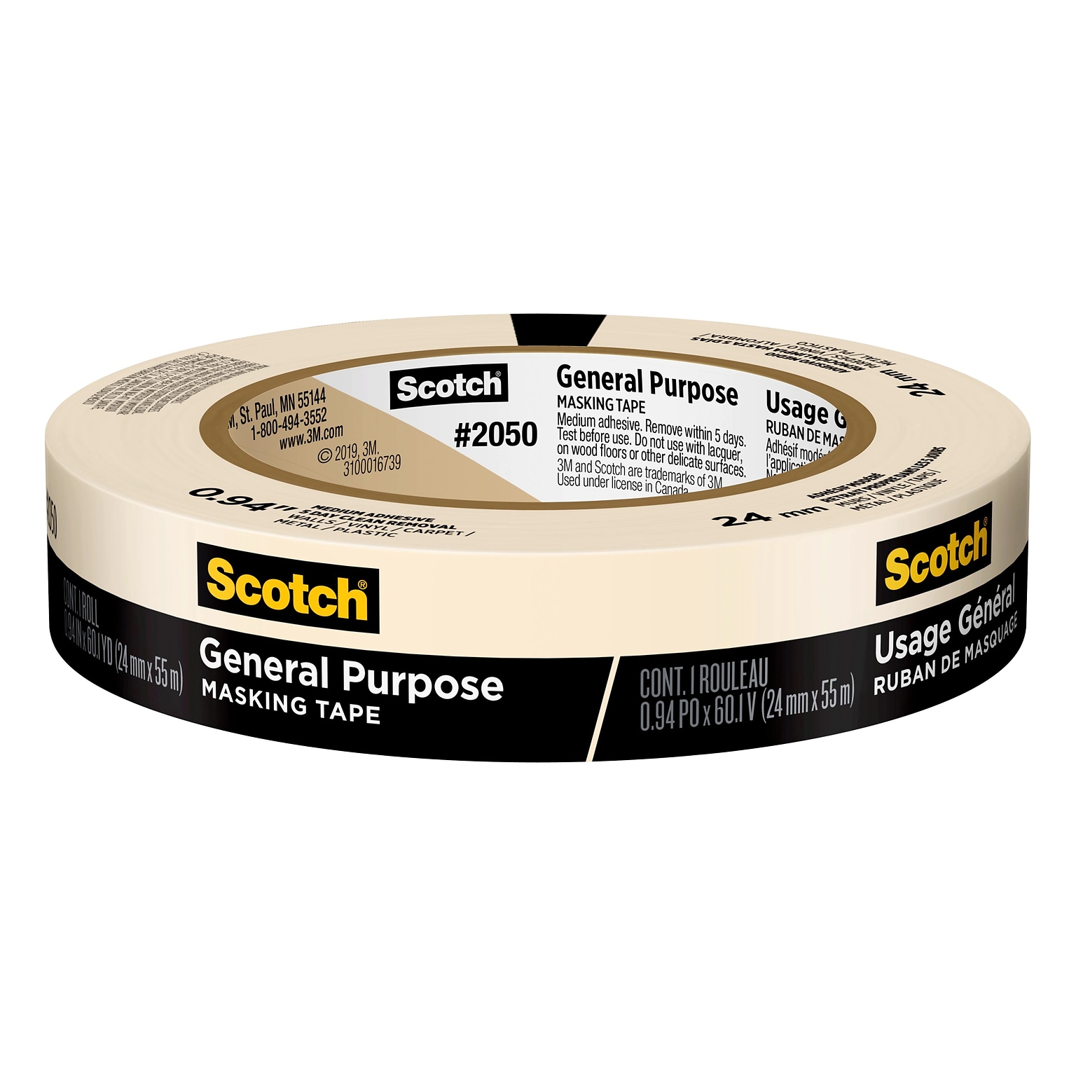 Scotch General Purpose Masking Tape, 0.94 x 60.1 yds., Beige (205024A)