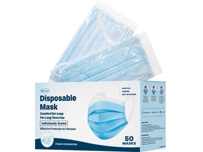 WeCare Disposable Face Mask, Adult, Blue, 50/Box (WMN100040)