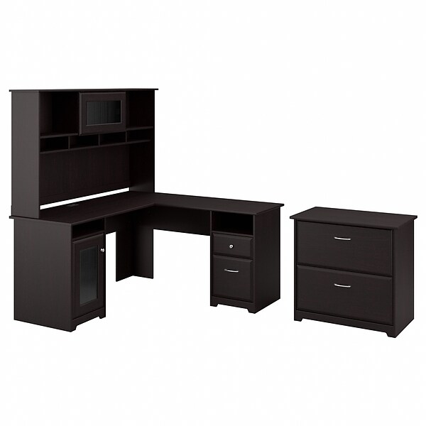 Bush Furniture Cabot L Shaped Desk w/ Hutch and Lateral File Cabinet, Espresso Oak (CAB005EPO)