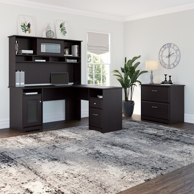 Bush Furniture Cabot L Shaped Desk w/ Hutch and Lateral File Cabinet, Espresso Oak (CAB005EPO)