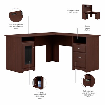 Bush Furniture Cabot L Shaped Desk, Harvest Cherry (WC31430-03K)