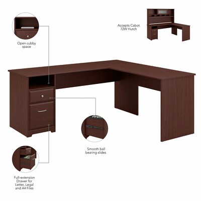 Bush Furniture Cabot 72W L Shaped Computer Desk with Hutch and Drawers, Harvest Cherry (CAB053HVC)