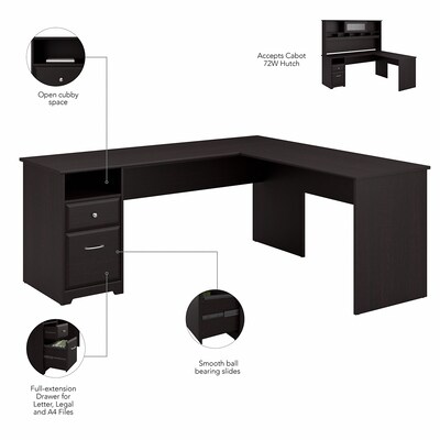 Bush Furniture Cabot 72W L Shaped Computer Desk with Drawers, Espresso Oak (CAB051EPO)