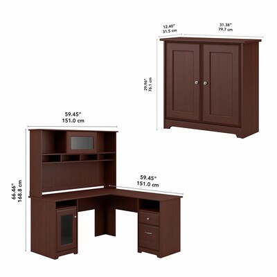 Bush Furniture Cabot L Shaped Desk with Hutch and Small Storage Cabinet with Doors, Harvest Cherry (CAB016HVC)