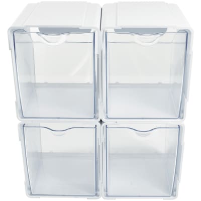 Deflecto White Tilt Bin Interlocking Storage Organizer, 4 Pack (421103CR)