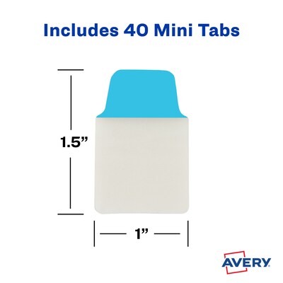 Avery® Mini Ultra Tabs™, Primary (Red, Blue, Orange, Green), 1" x 1-1/2", Pack of 40 Repositionable, Two-Side Writable Tabs
