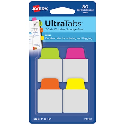 Avery Mini Ultra Tabs Index Tabs, Assorted, 80-Tabs, 80/Pack (74762)