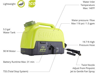 Sun Joe Portable Sink/Shower Spray Washer Kit, Cordless (WA24C-LTE)