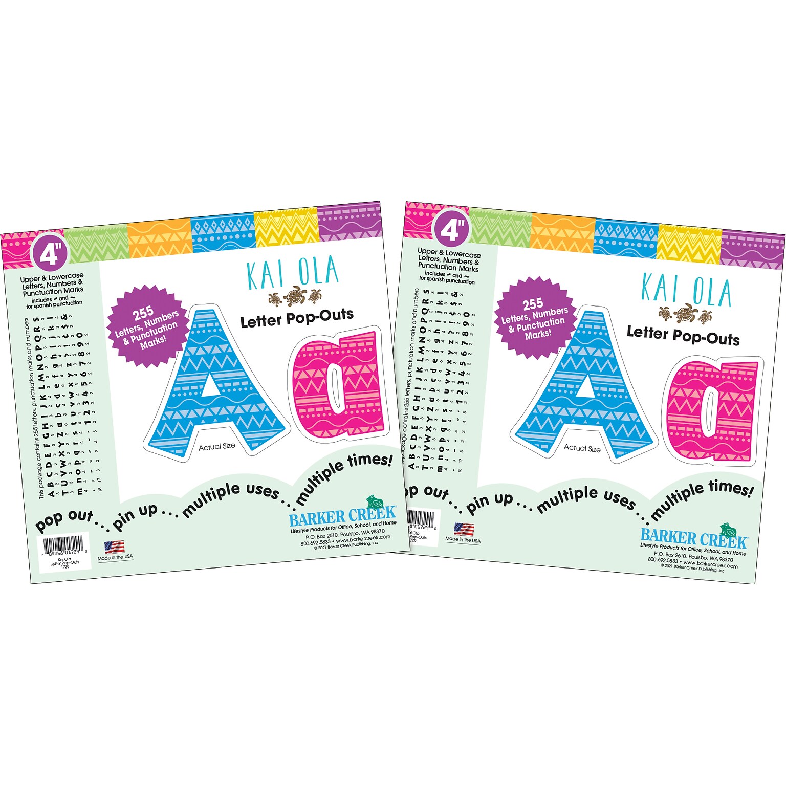 Barker Creek Kai Ola  4 Letters and Numbers, Multicolored, 510/Pack (BC3647)