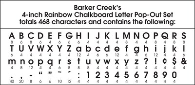 Barker Creek Chalkboard  4" Letters and Numbers, Multicolored, 468/Pack (BC3648)