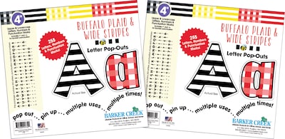 Barker Creek 4 Letter Pop-Out 2-Pack, Buffalo Plaid & Wide Stripes, 510 Characters/Set (BC3649)