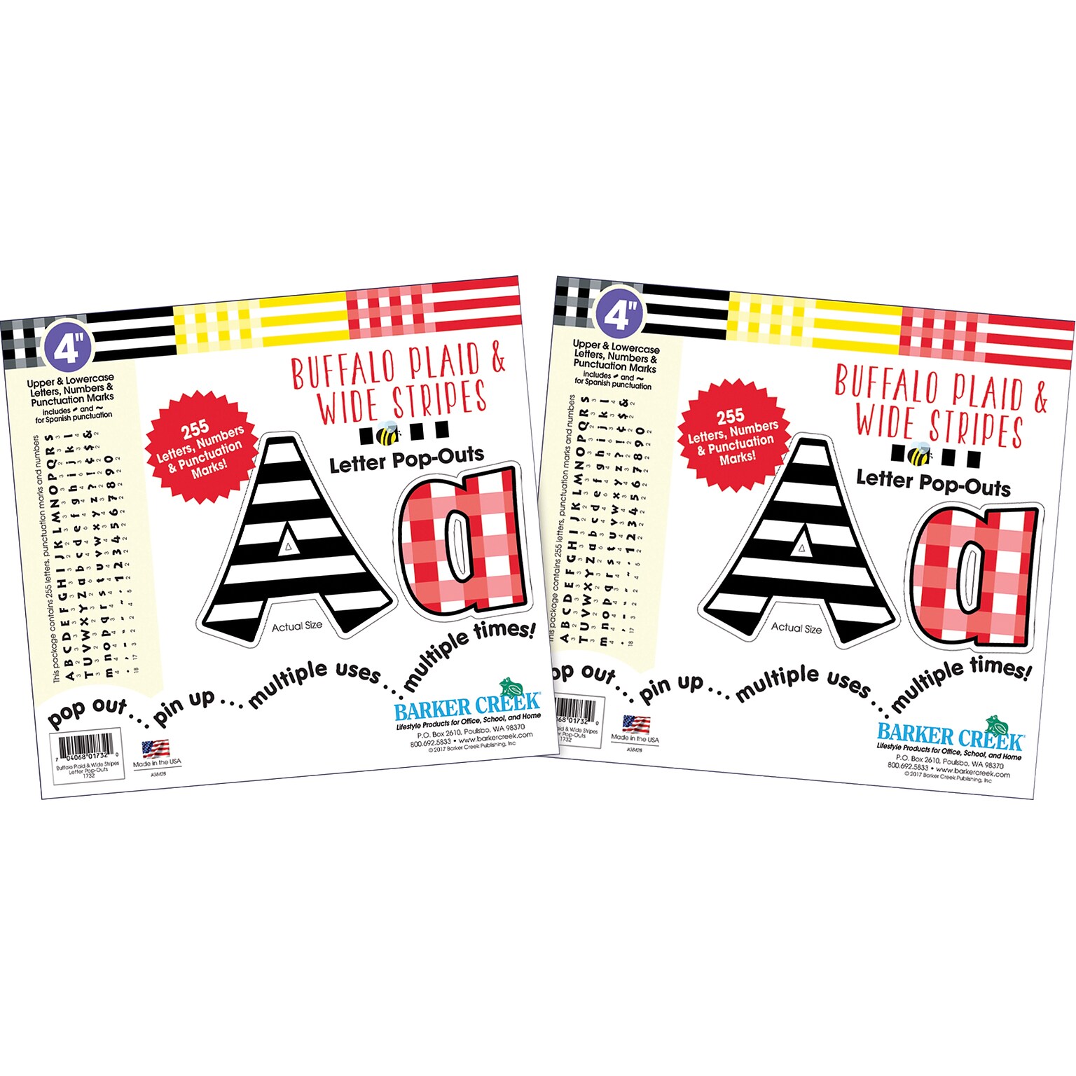 Barker Creek Buffalo Plaid  4 Letters and Numbers, Multicolored, 510/Pack (BC3649)