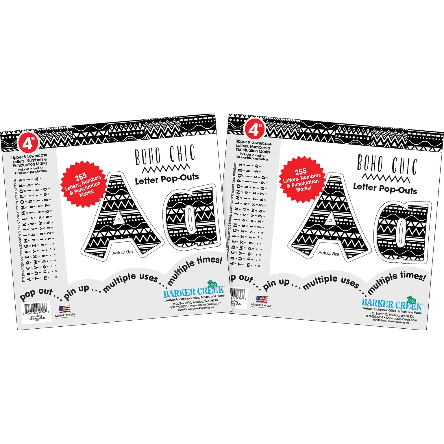 Barker Creek Bohemian  4 Letters and Numbers, Multicolored, 510/Pack (BC3650)