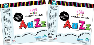 Barker Creek 2 Letter Pop-Out 2-Pack, Neon, 1352 Characters/Set (BC3651)