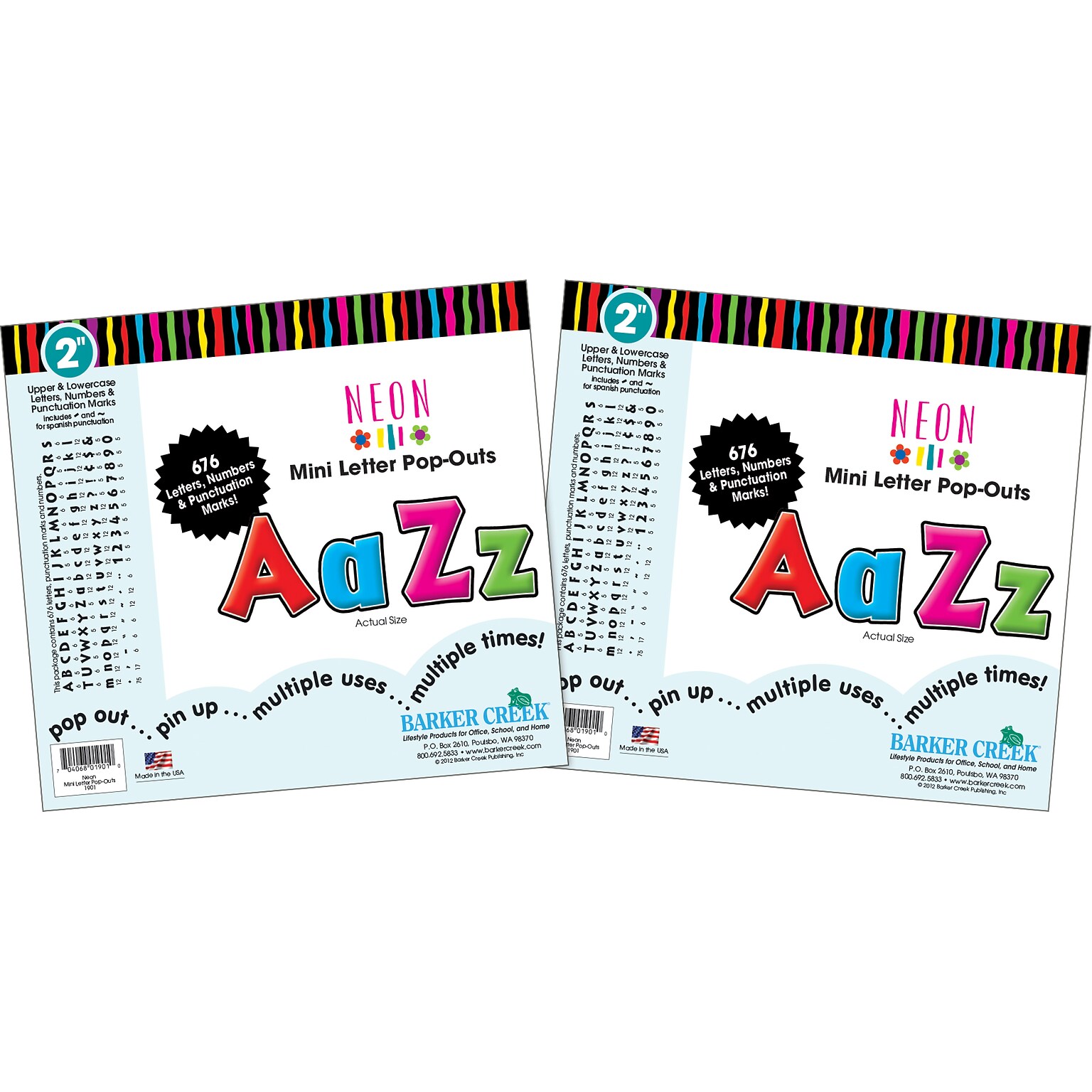Barker Creek Neon  2 Letters and Numbers, Multicolored, 1352/Pack (BC3651)