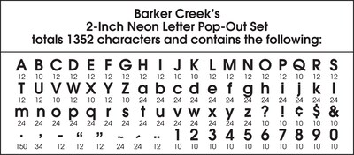 Barker Creek Neon  2" Letters and Numbers, Multicolored, 1352/Pack (BC3651)