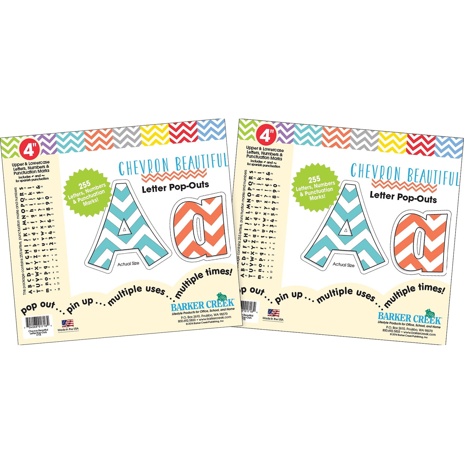 Barker Creek 4 Letter Pop-Out 2-Pack, Chevron Beautiful, 510 Characters/Set (BC3641)