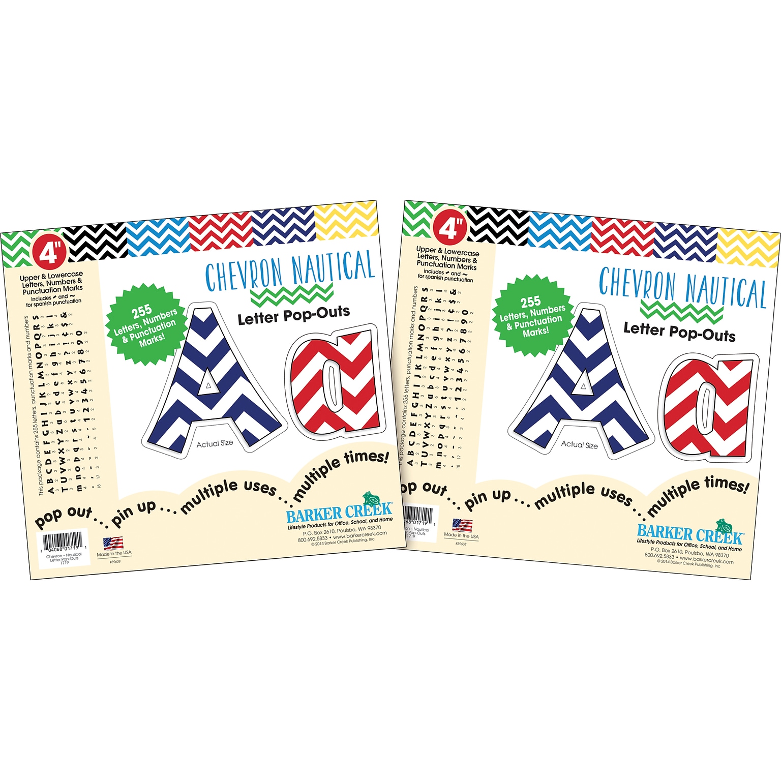 Barker Creek Nautical Chevron  4 Letters and Numbers, Multicolored, 510/Pack (BC3642)