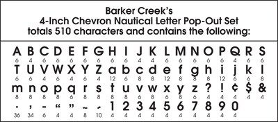 Barker Creek Nautical Chevron  4" Letters and Numbers, Multicolored, 510/Pack (BC3642)