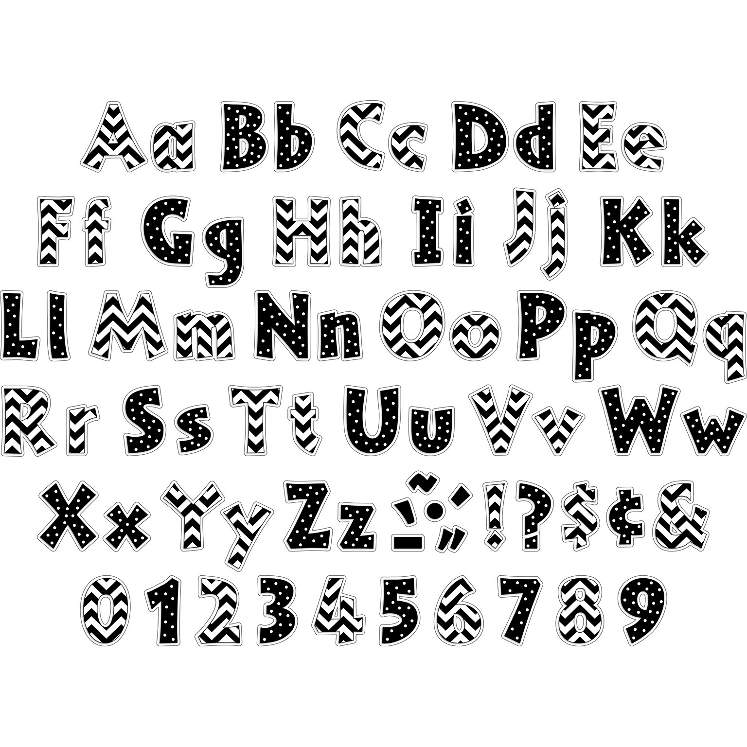 Barker Creek Chevron & Dots  4 Letters and Numbers, Multicolored, 510/Pack (BC3643)