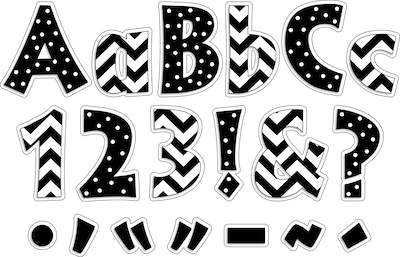 Barker Creek 4 Letter Pop-Out 2-Pack, Black Chevron & Dots, 510 Characters/Set (BC3643)