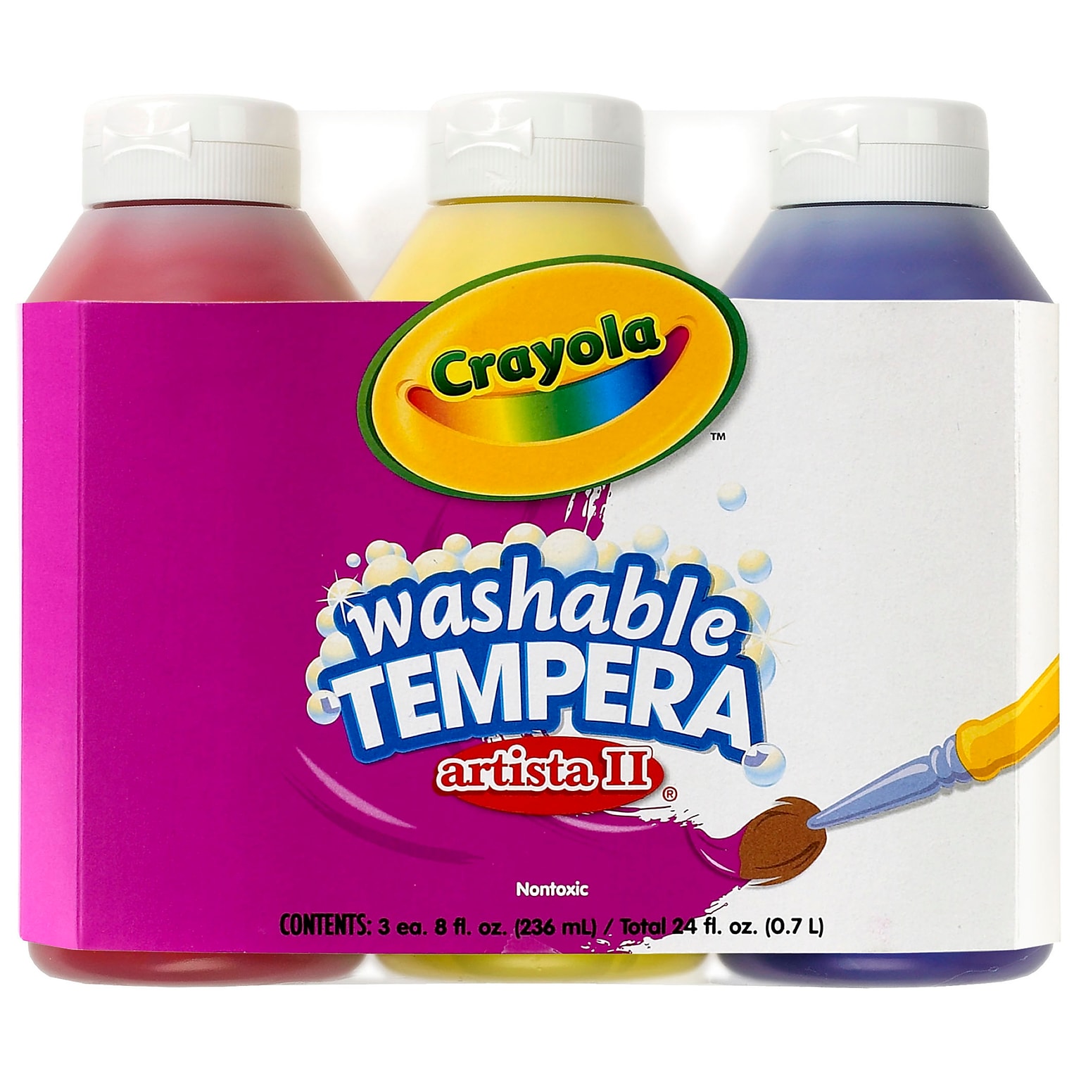 Crayola Artista II Washable Tempera Paint, Primary Colors, 8 oz., 3/Set (BIN543181)