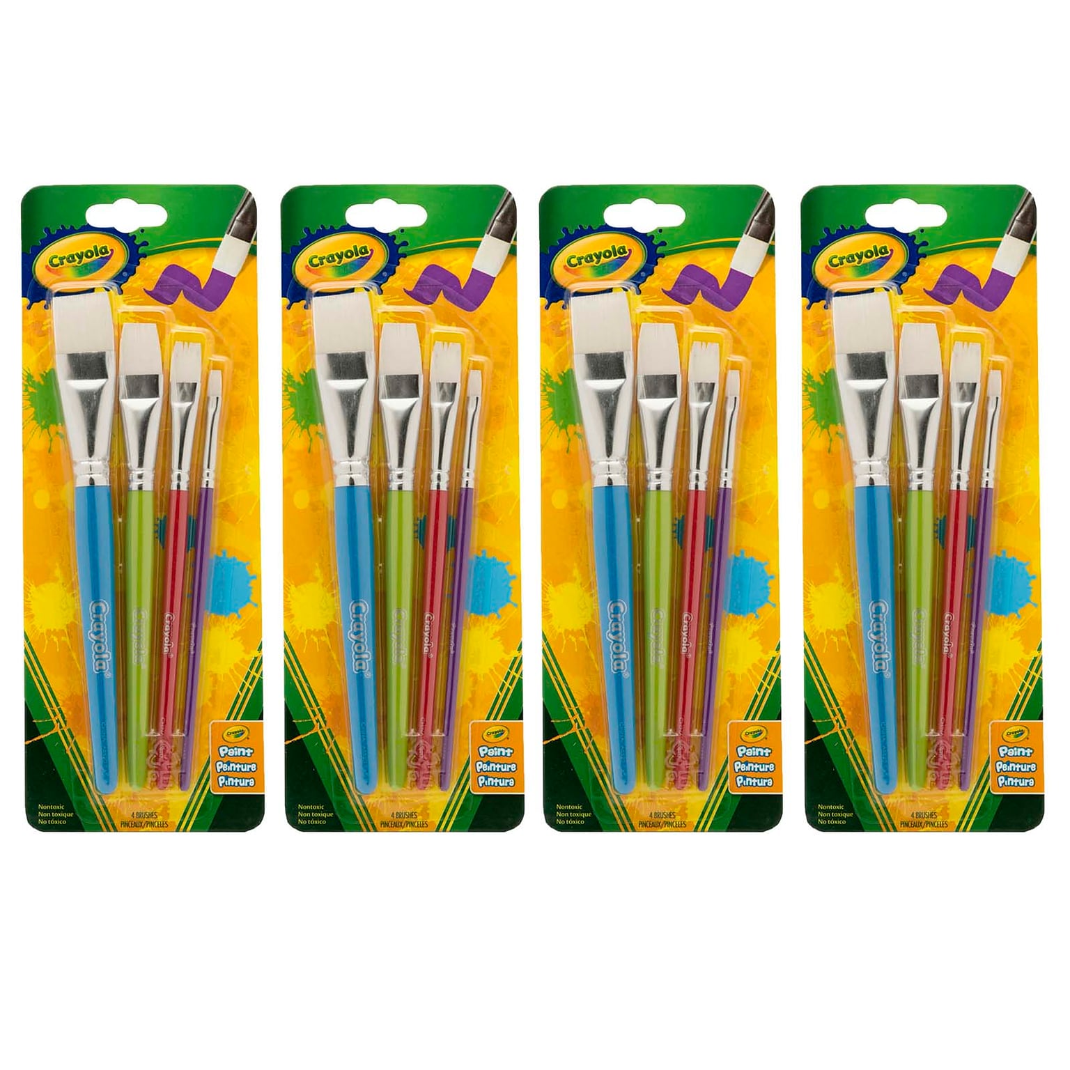 Crayola Big Paintbrush Set, Flat, 4/Pack, 4 Packs/Bundle (BIN053520)