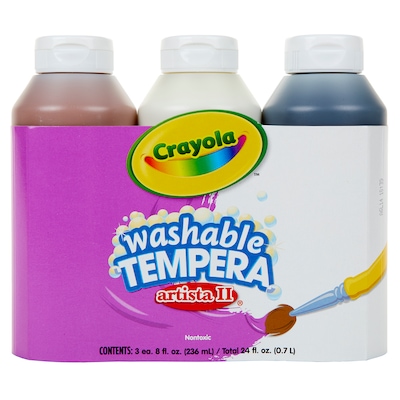 Crayola Artista II Washable Tempera Paint, Neutral Colors, 8 oz., 3/Set (BIN543183)