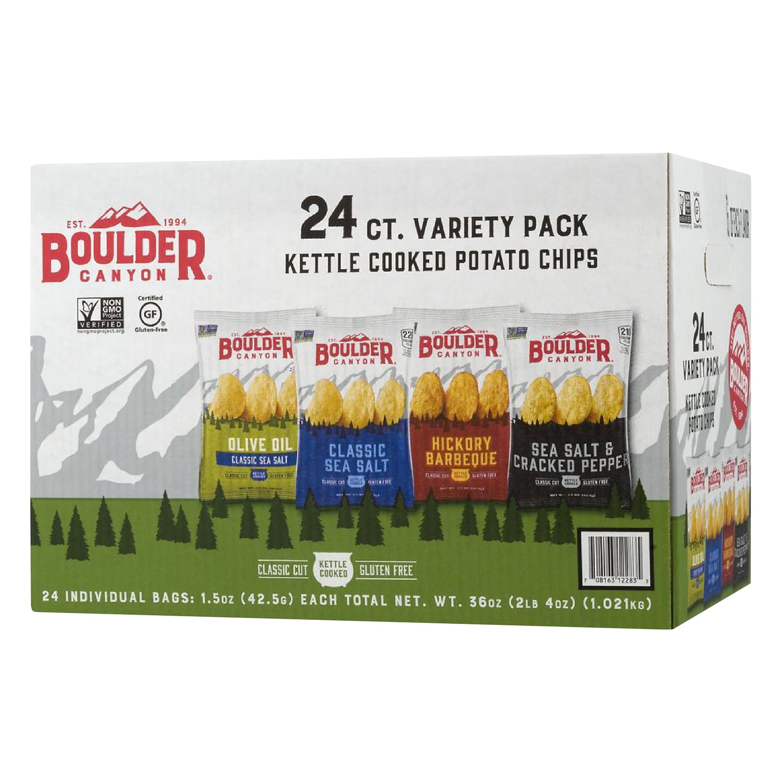 Boulder Canyon Variety Pack Potato Chips, 1.5 oz. Bags, 24 Bags/Carton (PBR12283)