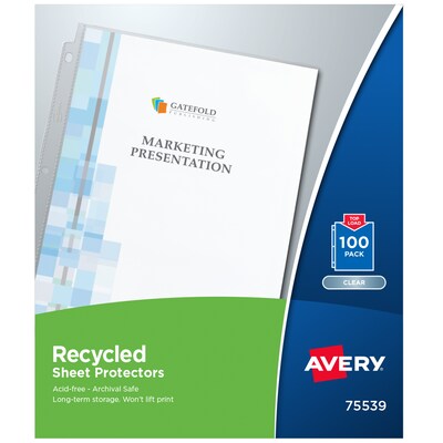 Avery Recycled Economy Lightweight Sheet Protectors, 8-1/2 x 11, Clear, 100/Box (75539)