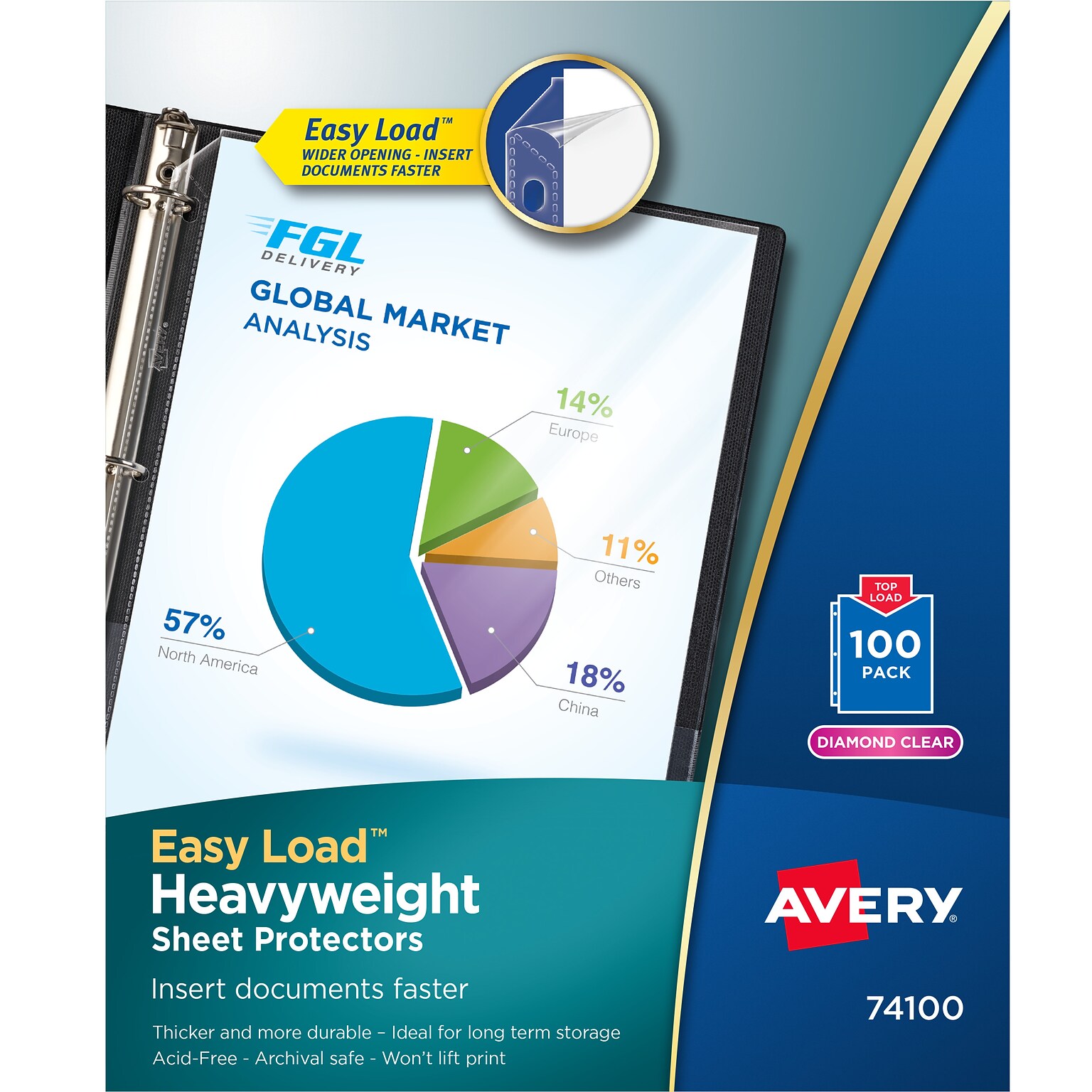 Avery Easy Load Heavyweight Sheet Protectors, 8.5 x 11, Diamond Clear, Acid-Free, 100/Box (74100)